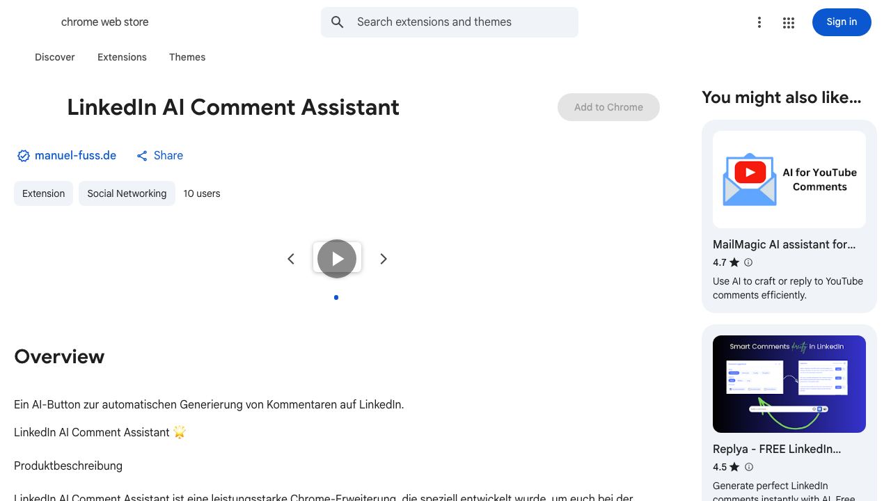 LinkedIn AI Comment Assistant 网站截图