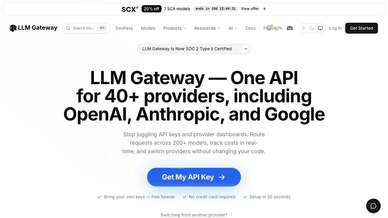 LLM Gateway 网站截图