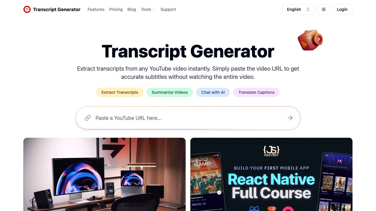 YouTube Transcript Generator 网站截图
