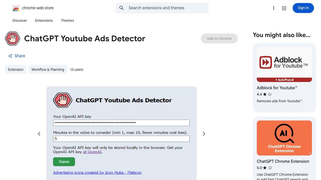 ChatGPT Youtube Ads Detector 网站截图