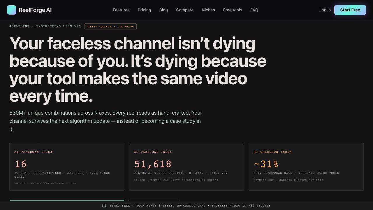 ReelforgeAI website screenshot