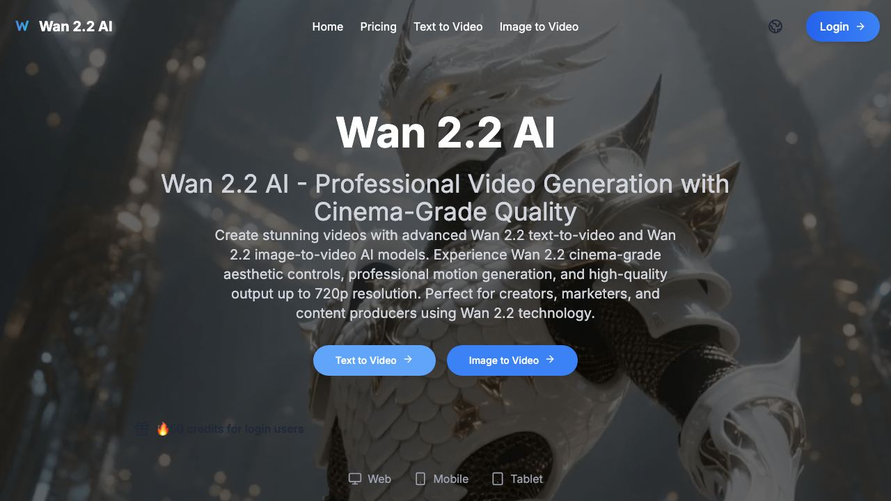 Wan 2.2 AI website screenshot
