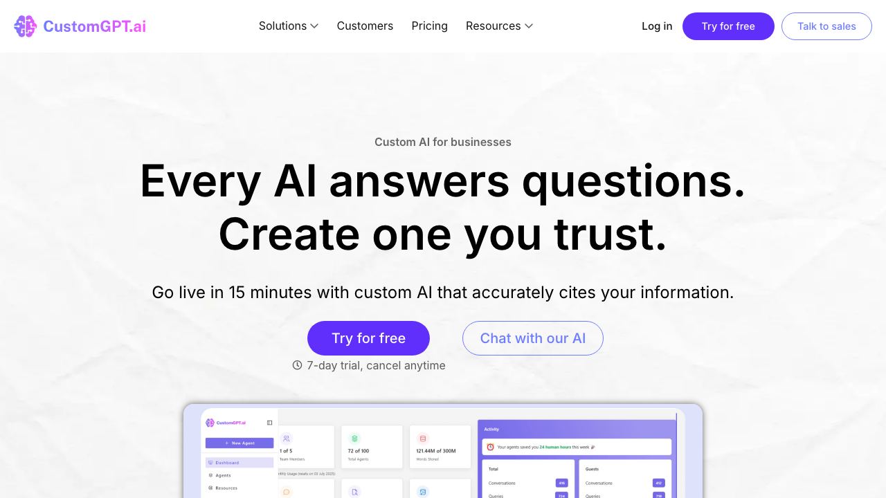 CustomGPT.ai website screenshot
