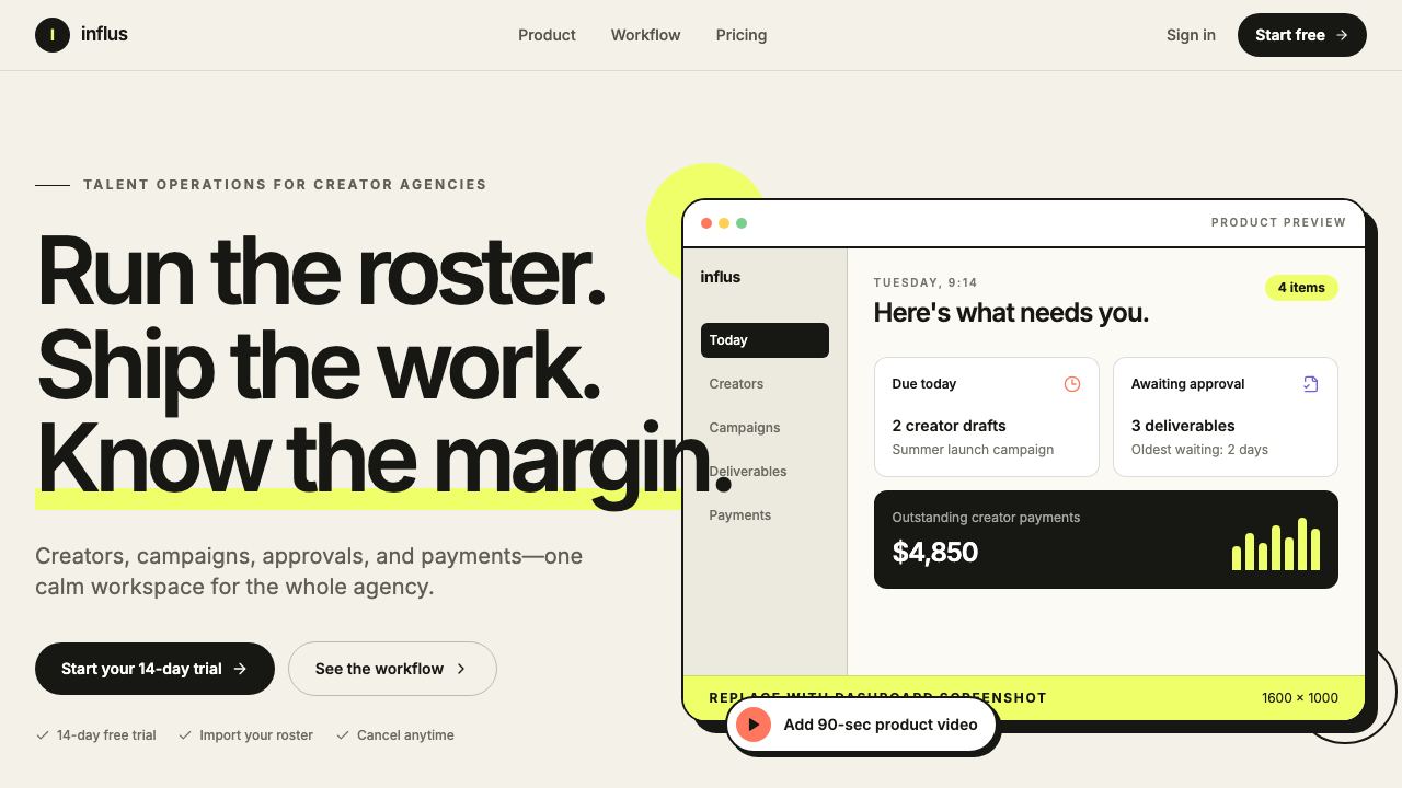 Influs website screenshot
