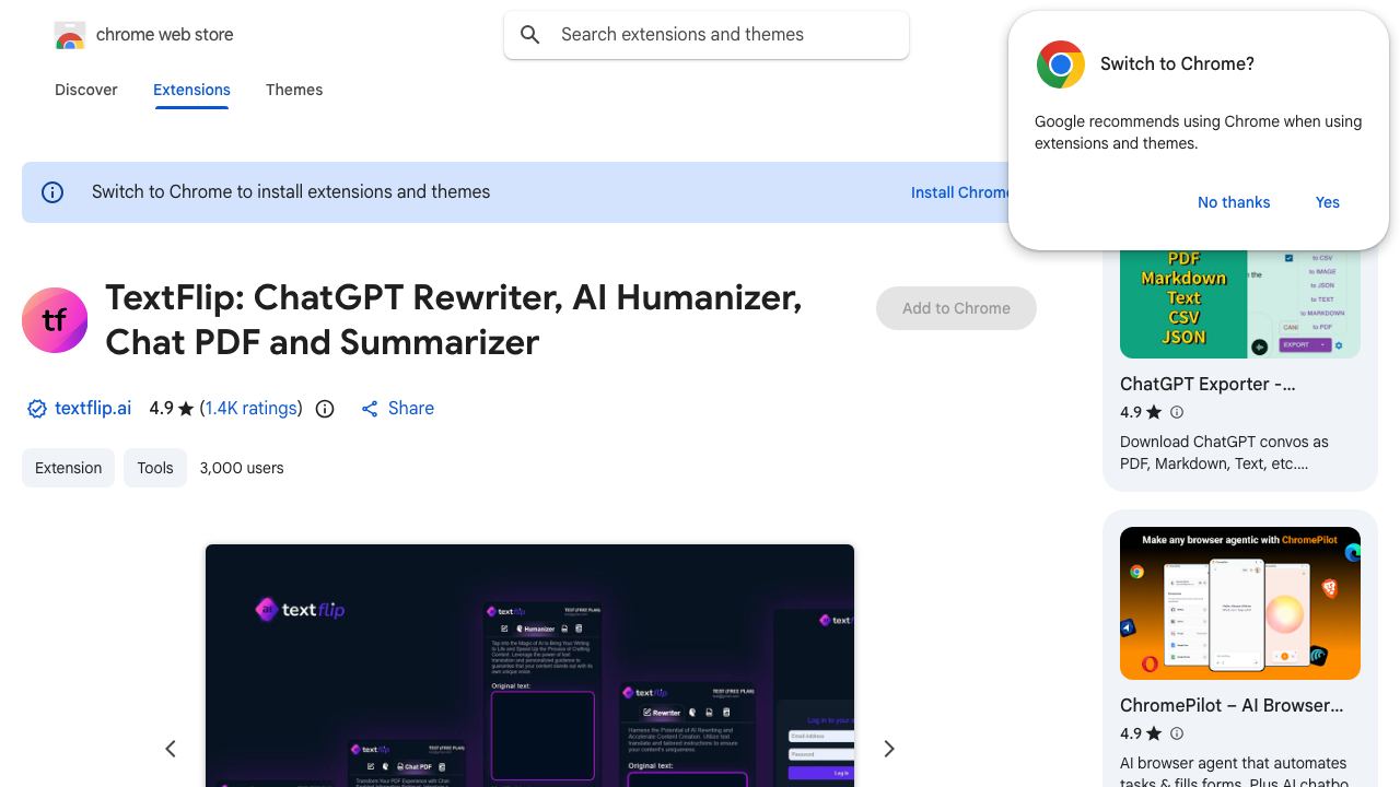 TextFlip: ChatGPT Re-Writer, AI Humanizer, PDF Chat 网站截图