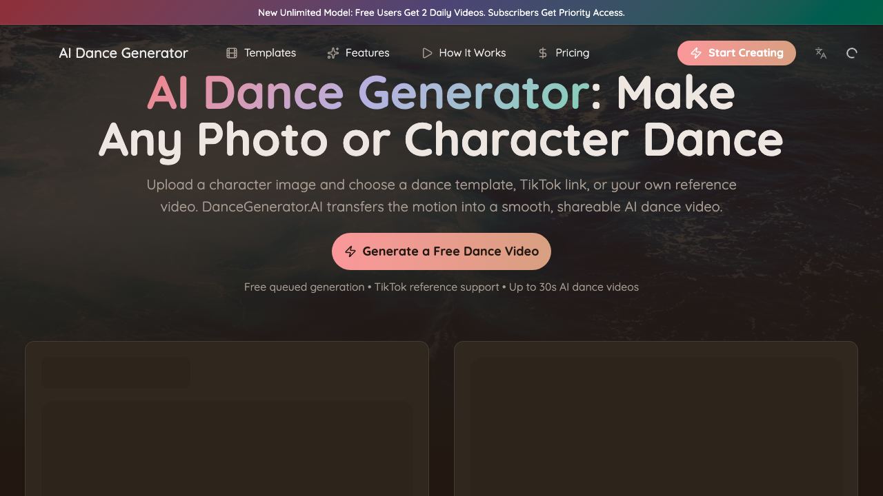 AI Dance Generator | DanceGenerator.AI 网站截图