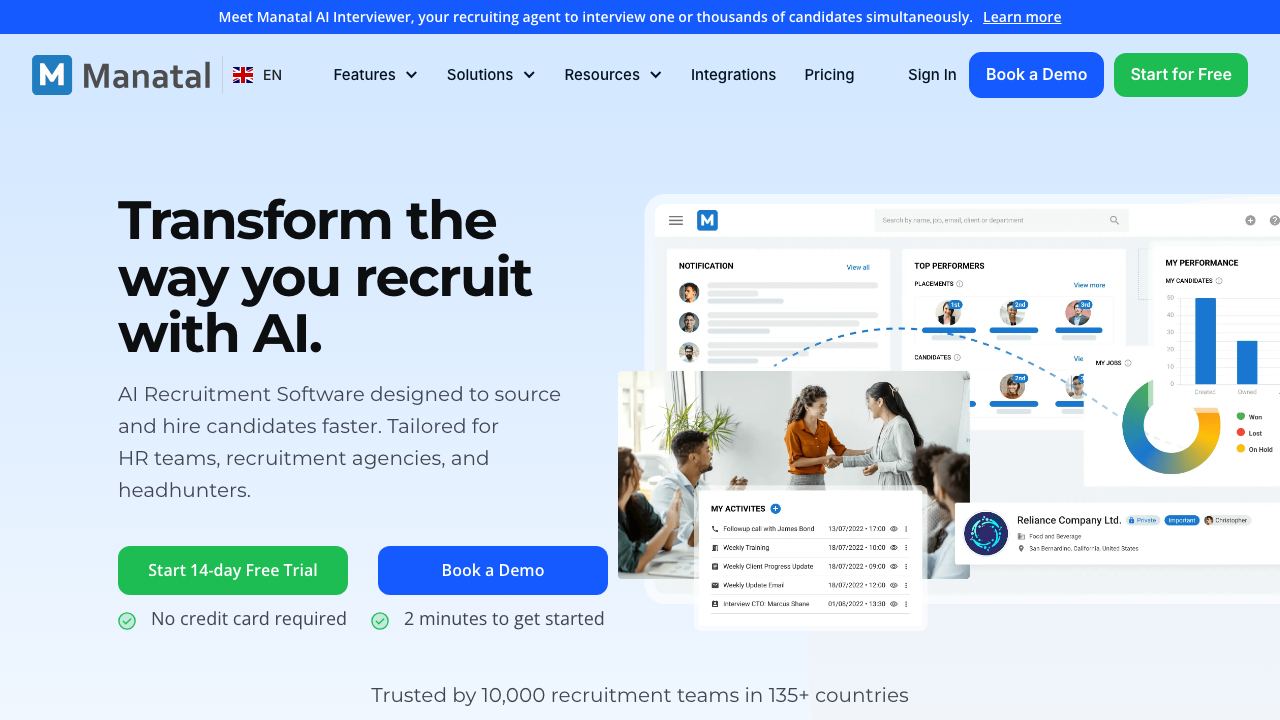 Manatal website screenshot