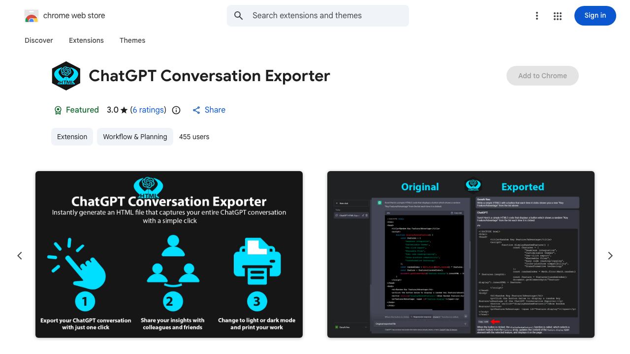 ChatGPT Conversation Exporter 网站截图