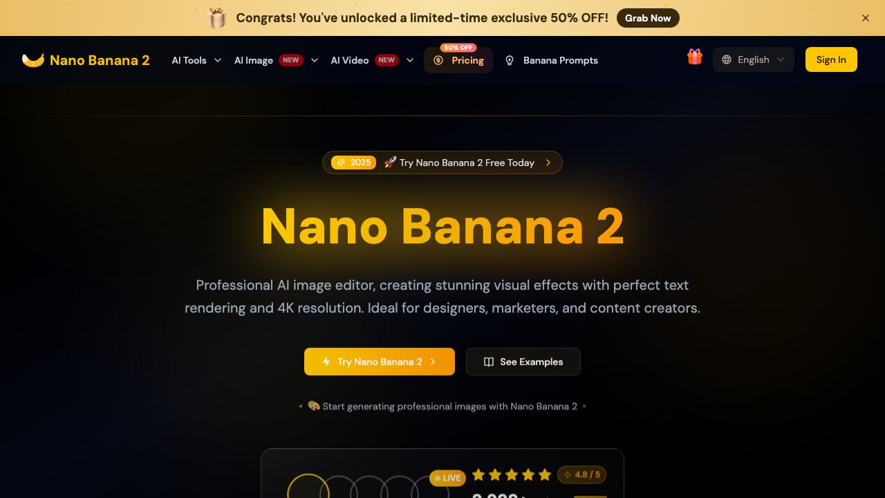 Nano Banana Pro - AI Image Editor with Perfect Text Rendering (Free Trial) 网站截图