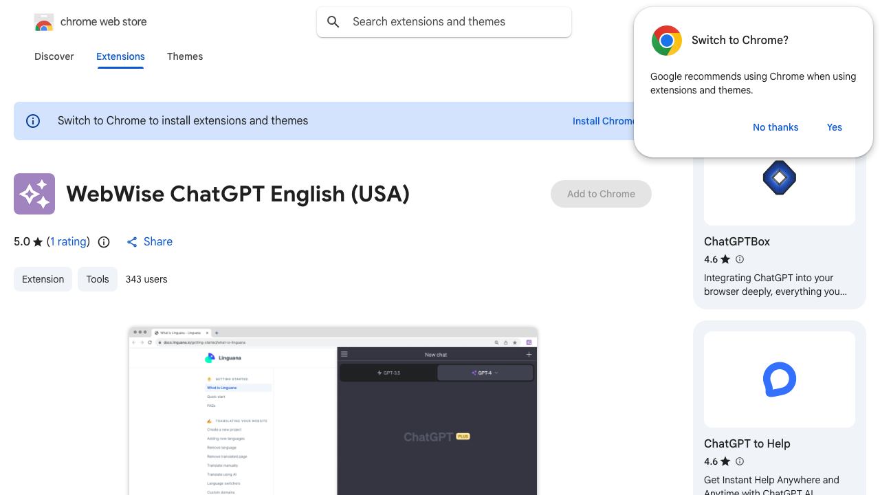 WebWise ChatGPT English (USA) 网站截图