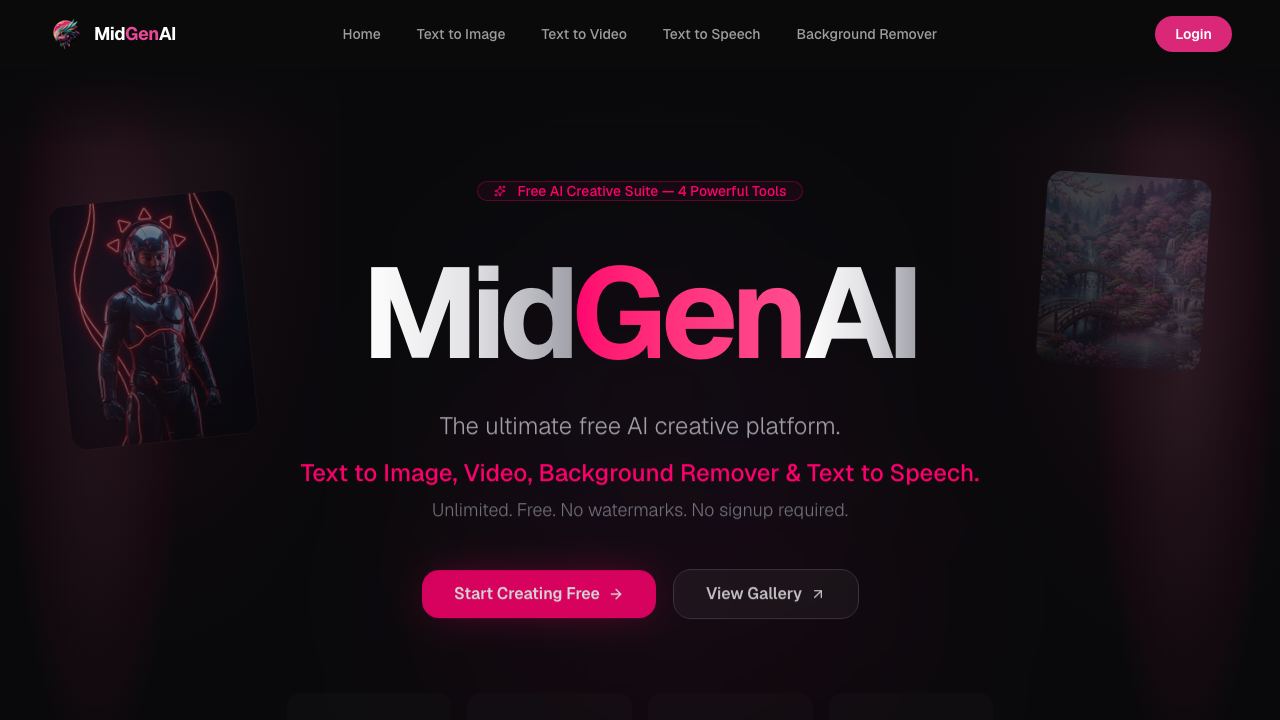MidGenAI Free Text To Image 网站截图