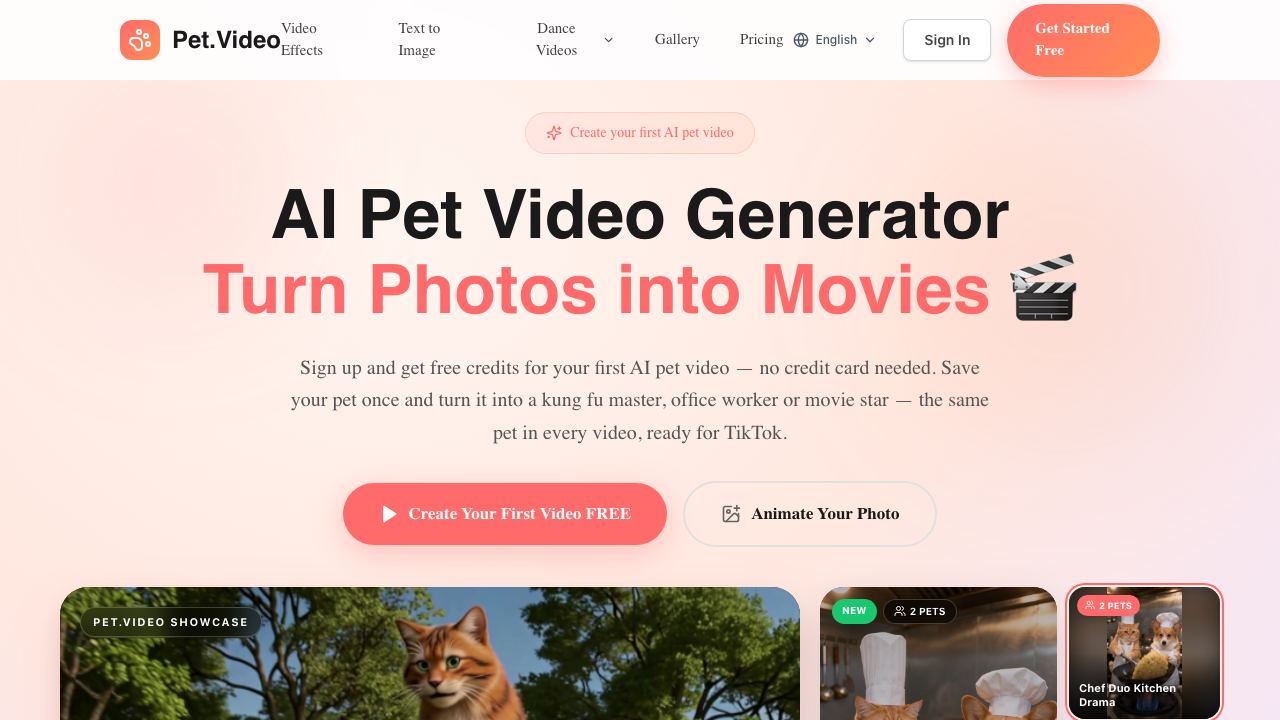 AI Pet Video Generator 网站截图