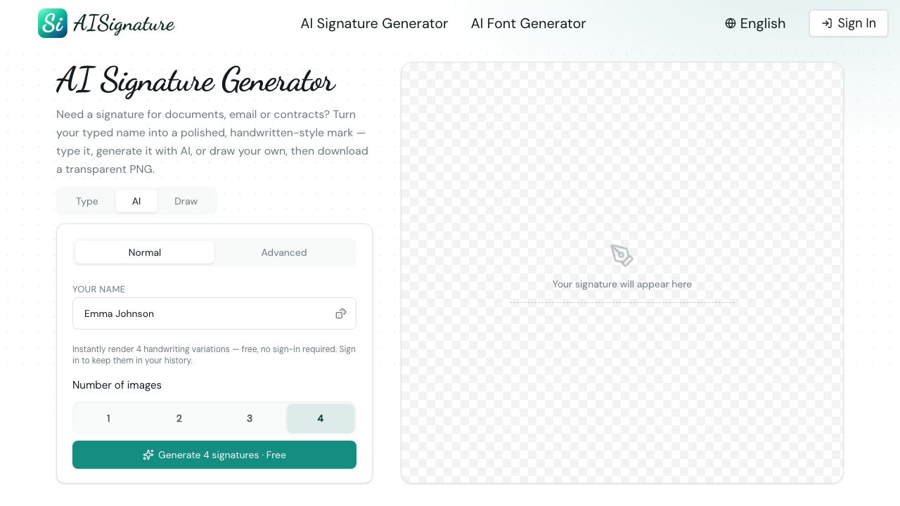 AISignature 网站截图