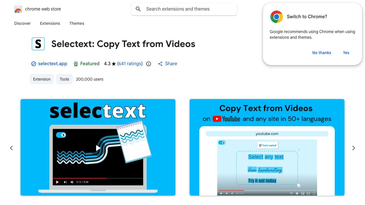 Selectext: Copy Text from Videos 网站截图