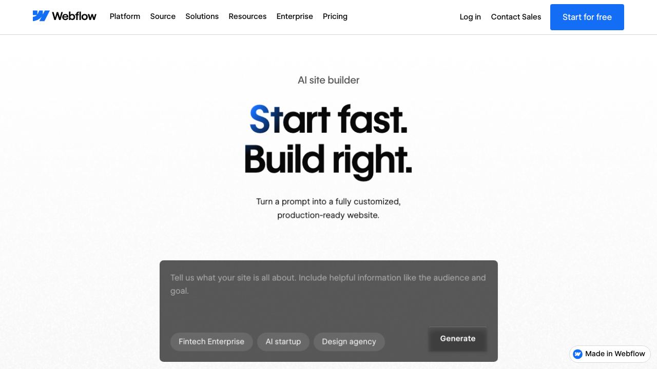 Webflow's AI Site Builder 网站截图