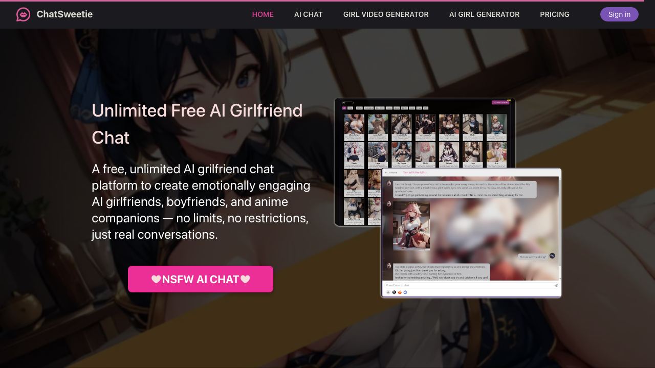 ChatSweetie - AI Girlfriend Online 网站截图