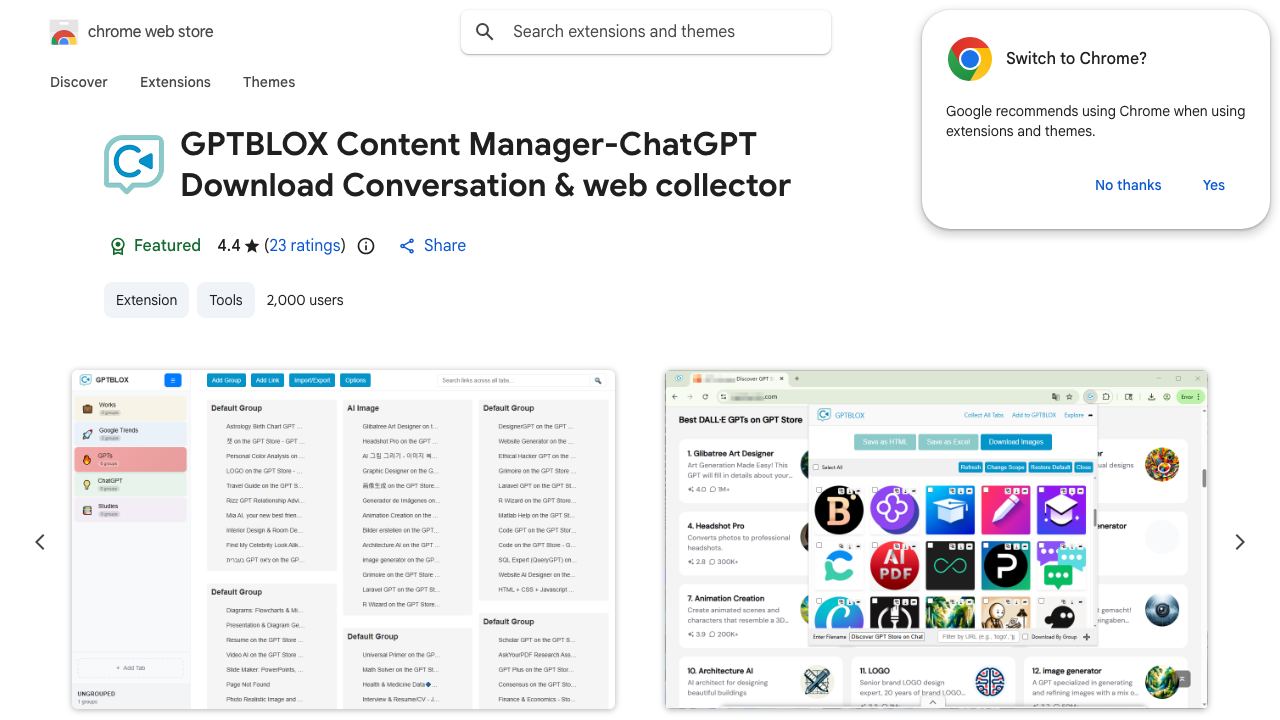 GPTBLOX - Save ChatGPT Conversation&Hunt GPTs website screenshot