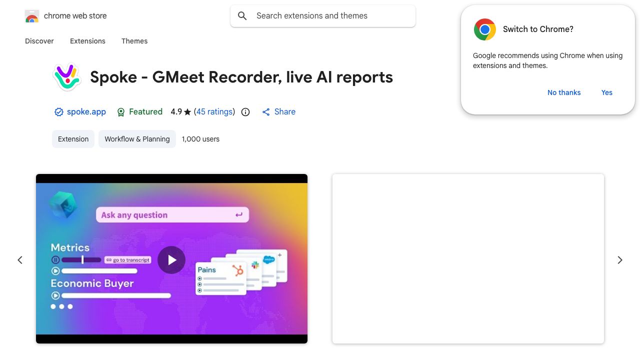 Spoke - GMeet Recorder, live AI reports website screenshot