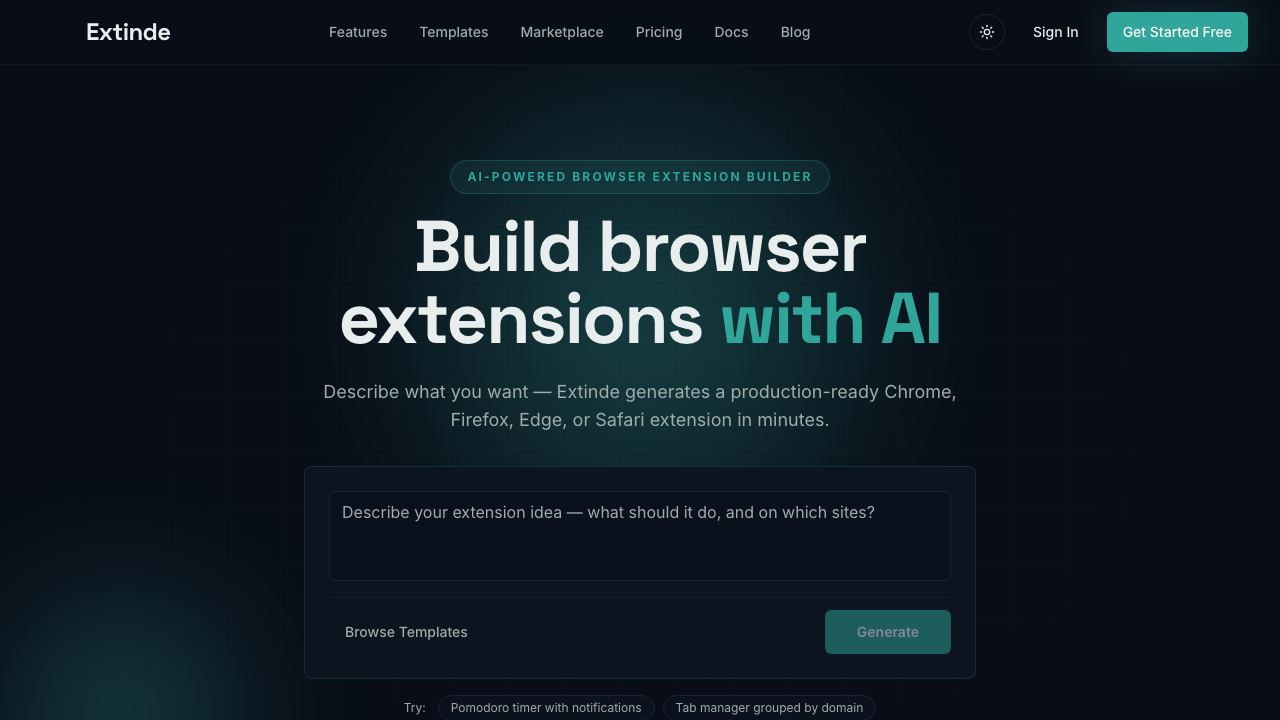 Extinde website screenshot