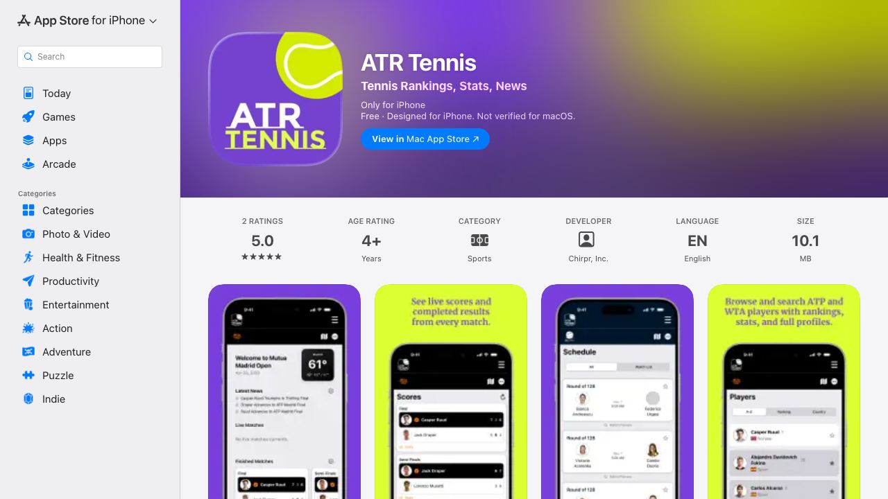 ATR Tennis website screenshot