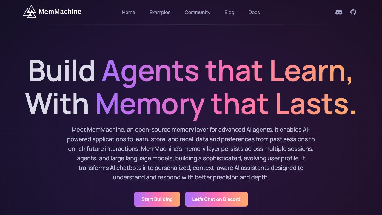 MemMachine website screenshot