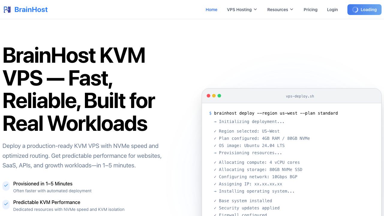 BrainHost website screenshot