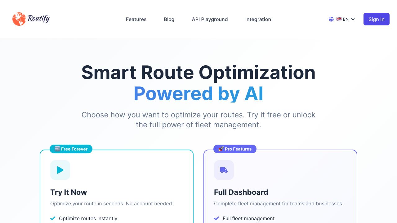 Routify website screenshot
