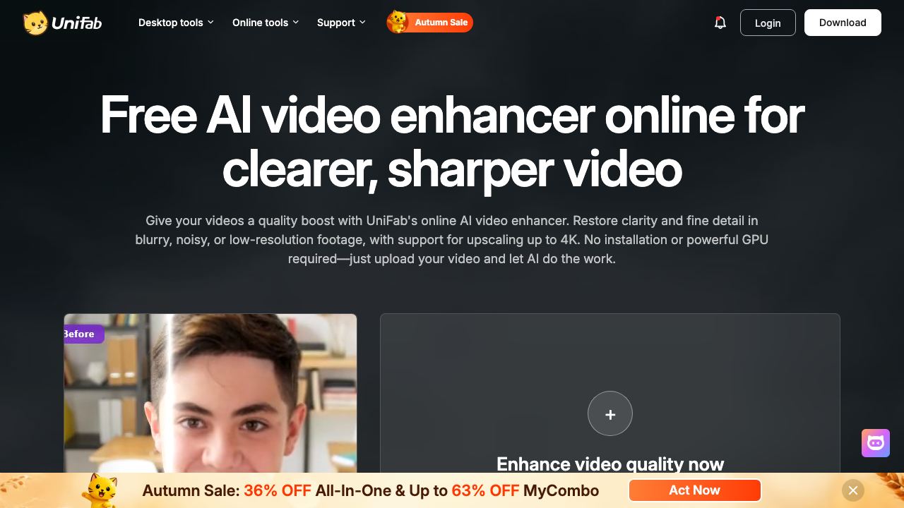 UniFab Video Enhancer website screenshot