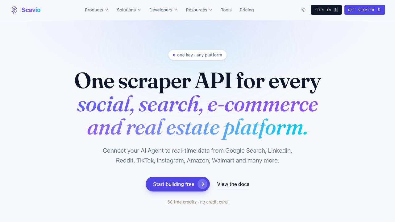 Scavio AI 网站截图