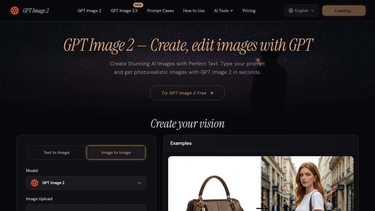 GPT Image 2 — Online AI Image Generator by OpenAI’s GPT website screenshot