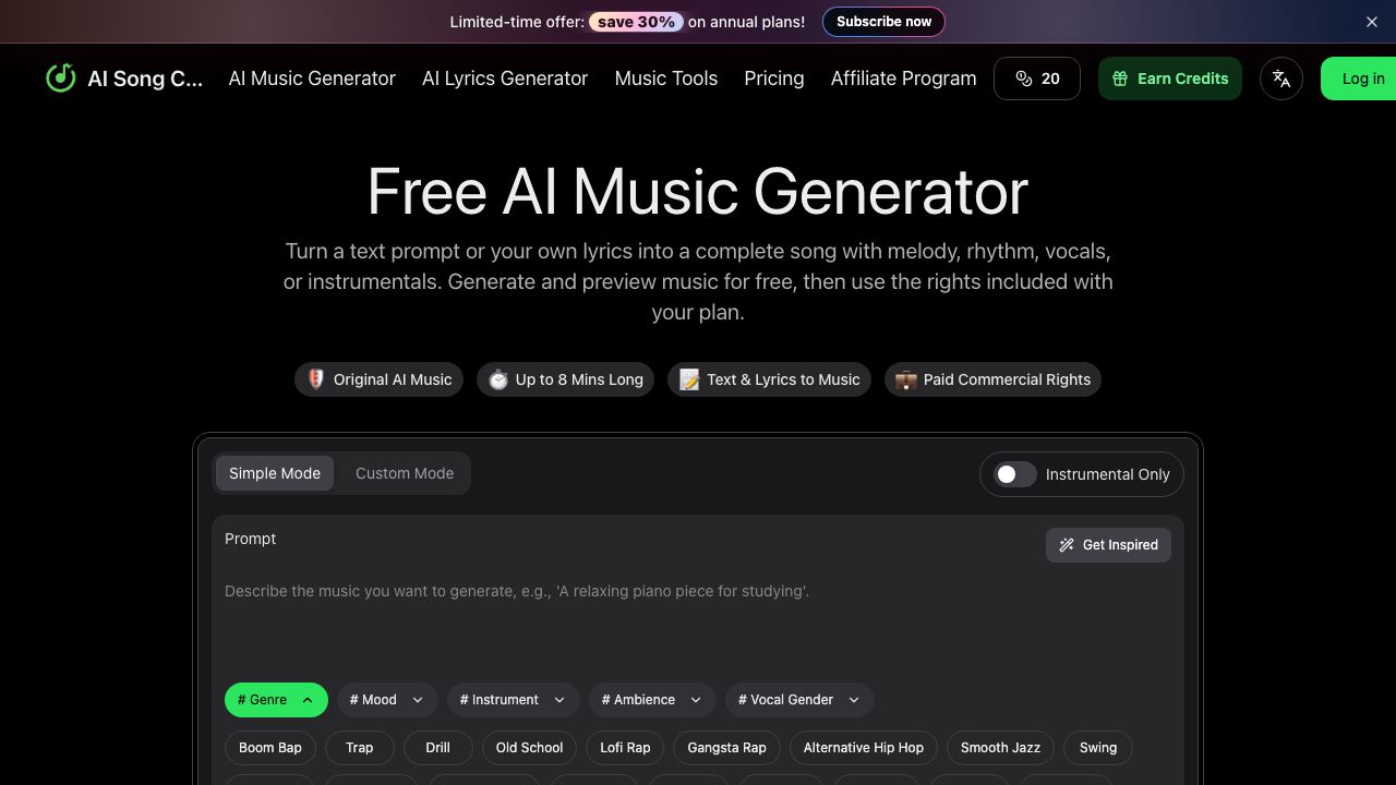 ai song creator 网站截图