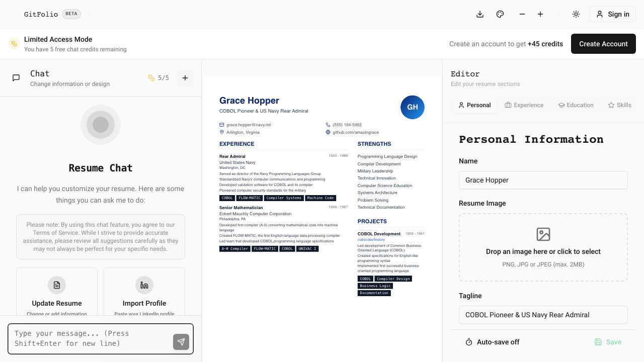 GitFolio website screenshot