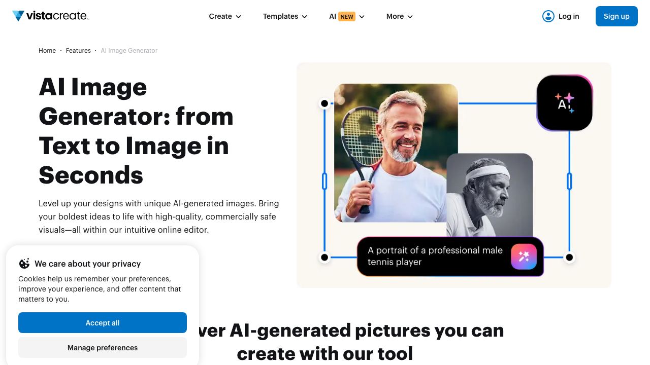 AI Image Generator by vistacreate 网站截图