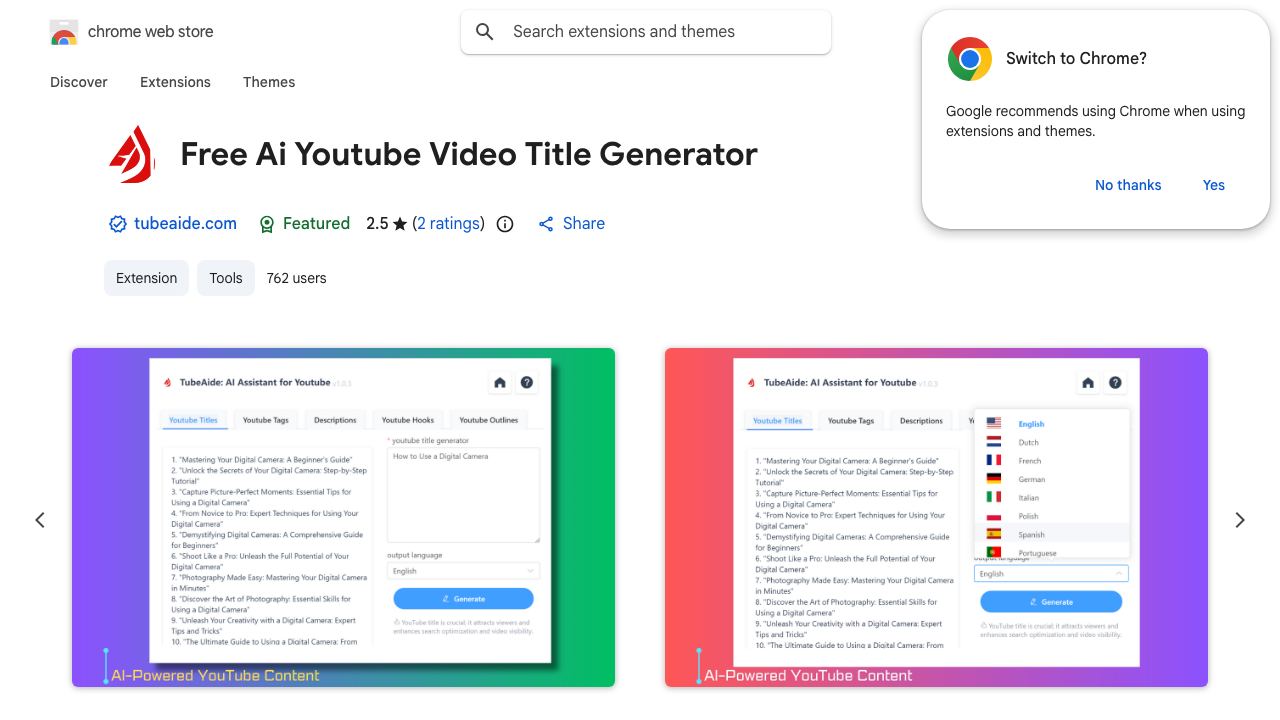 Free Ai Youtube Video Title Generator 网站截图