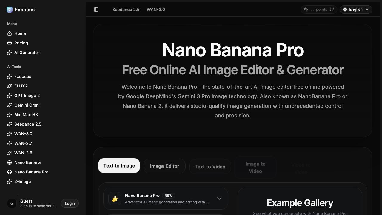 Nano Banana Pro - Free Online AI Image Editor & Generator | Fooocus.one 网站截图