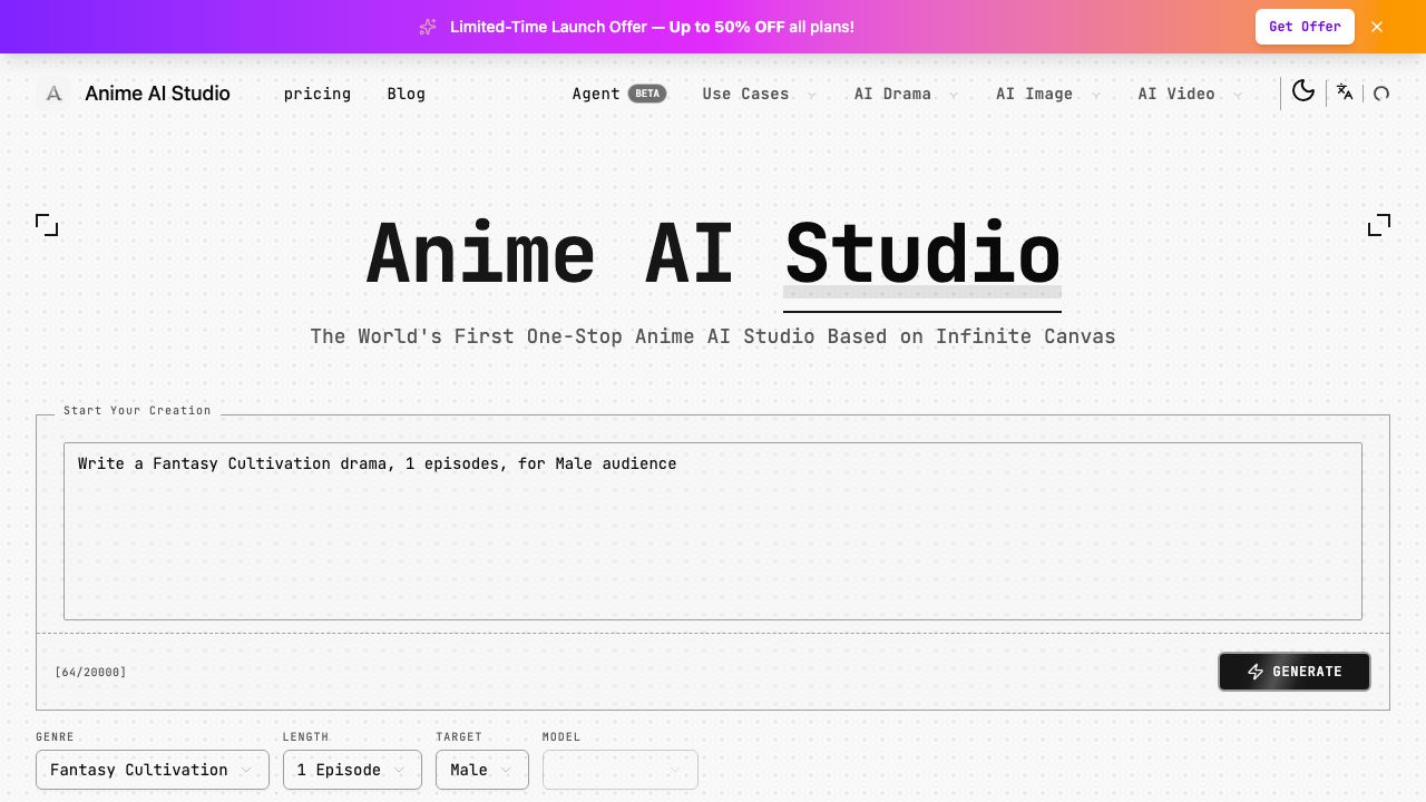 Anime AI Studio website screenshot