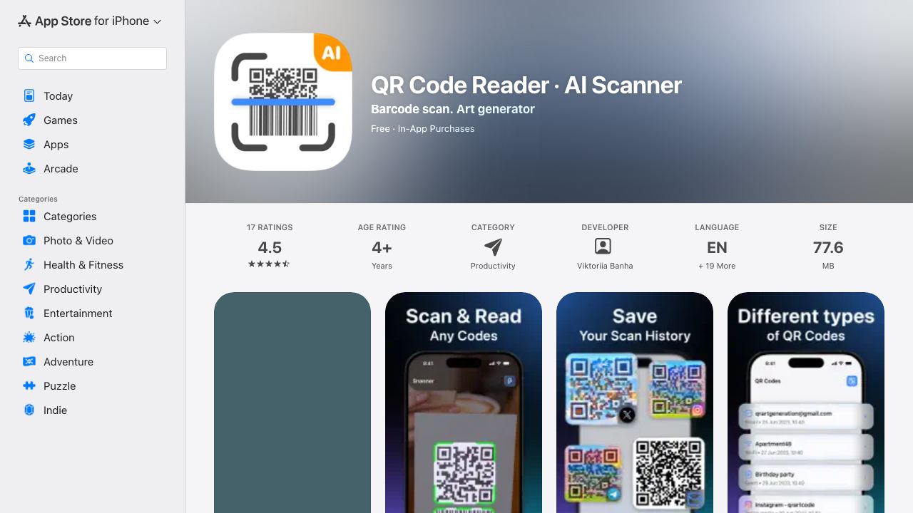 ‎QR Code Reader AI Scanner website screenshot