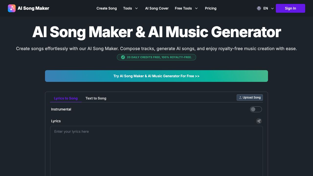 AI Song Maker 网站截图