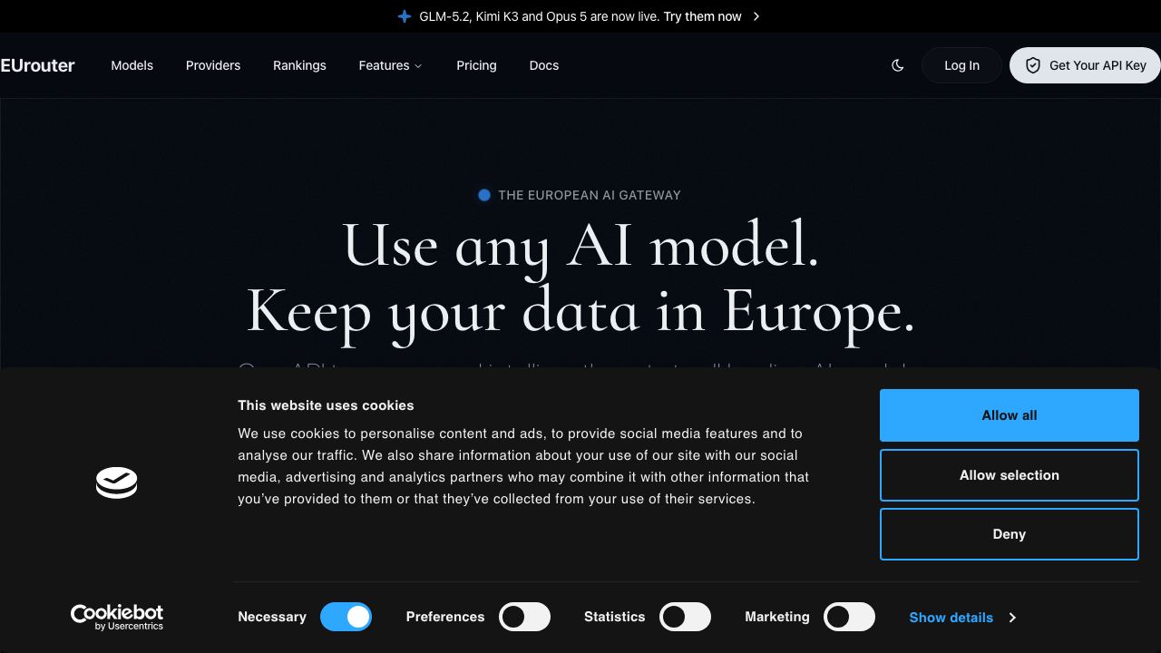 EUrouter website screenshot