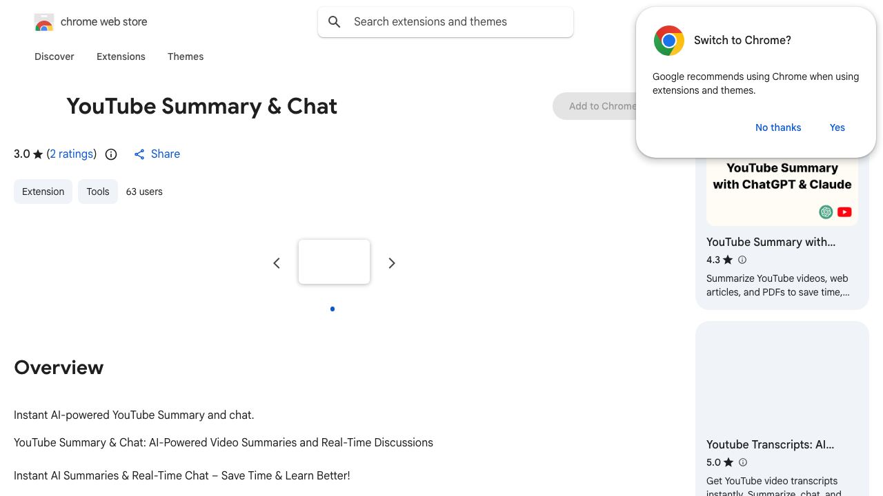 Summary and Chat with YouTube Video 网站截图
