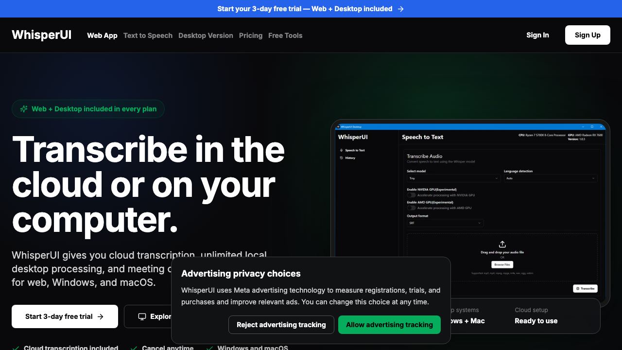 WhisperUI - Text to Speech 网站截图