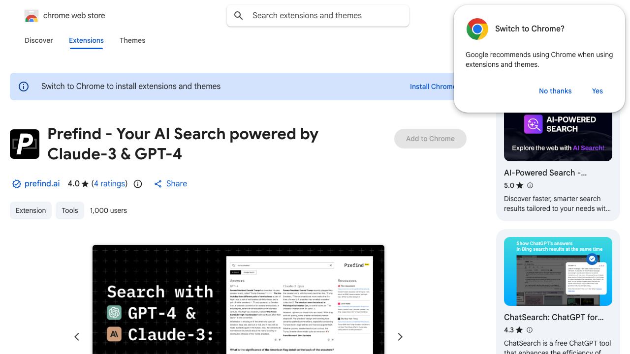 Prefind - Your AI Search powered by Claude-3 & GPT-4 网站截图