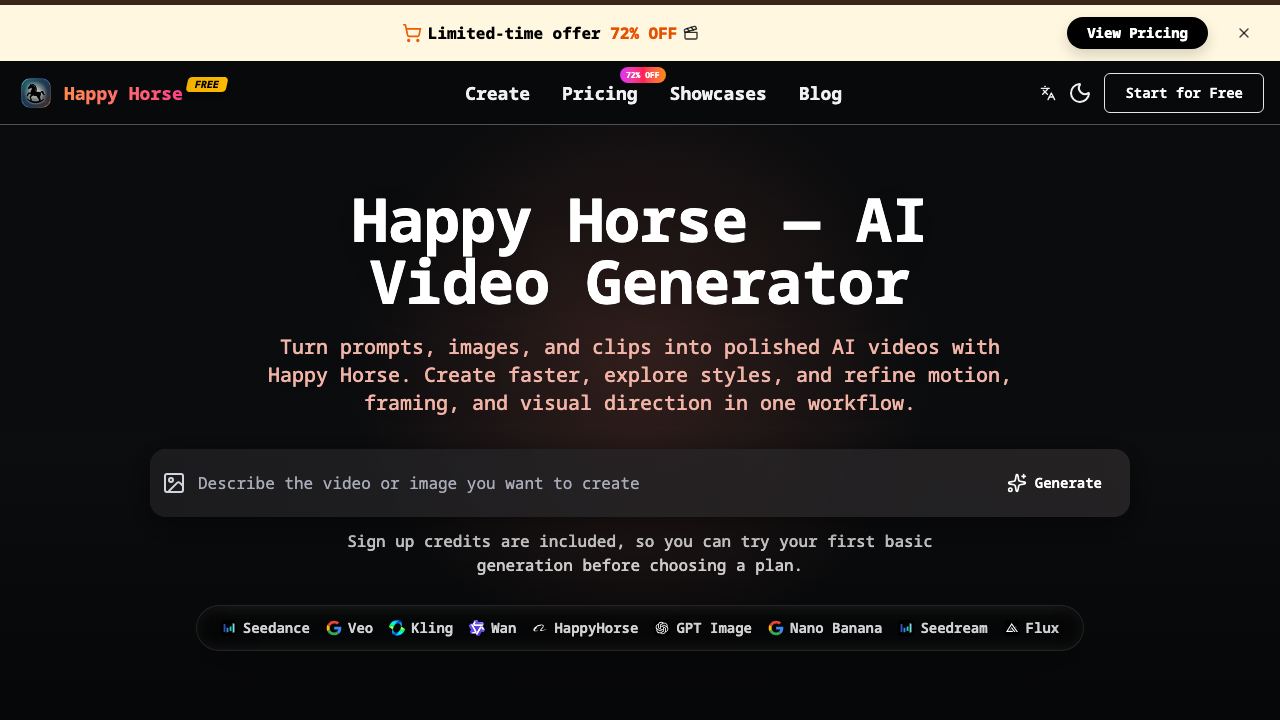 Happy Horse AI Video website screenshot