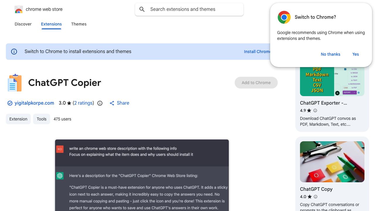 ChatGPT Copier website screenshot