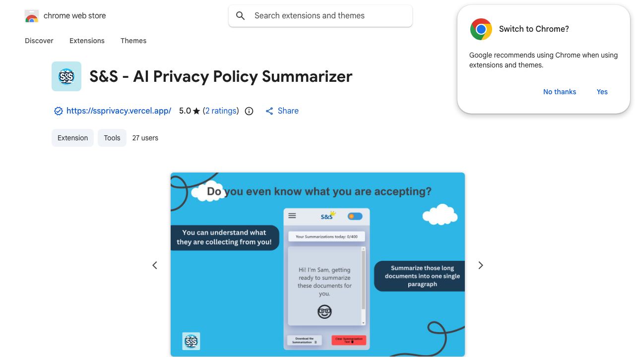 S&S - AI Privacy Policy Summarizer 网站截图