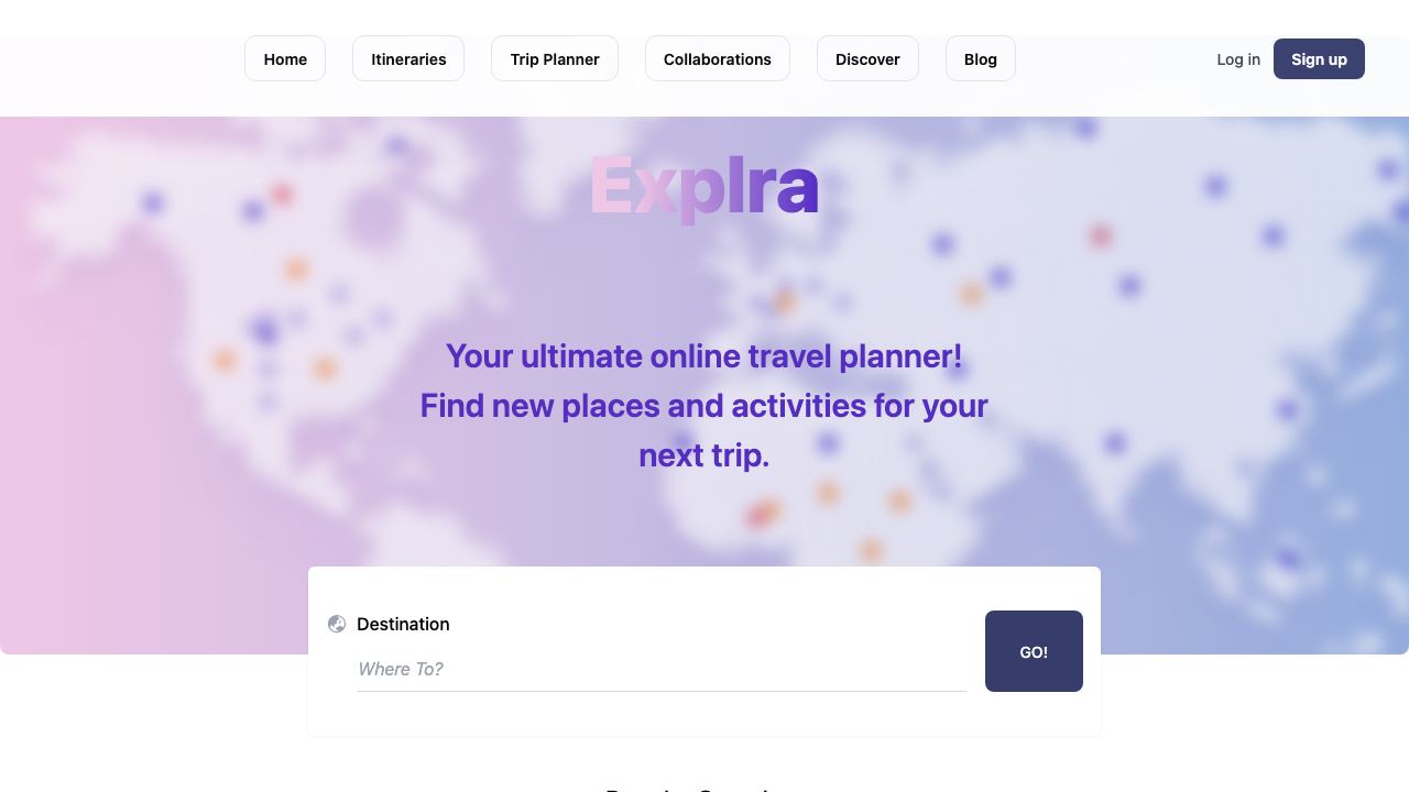 Explra website screenshot