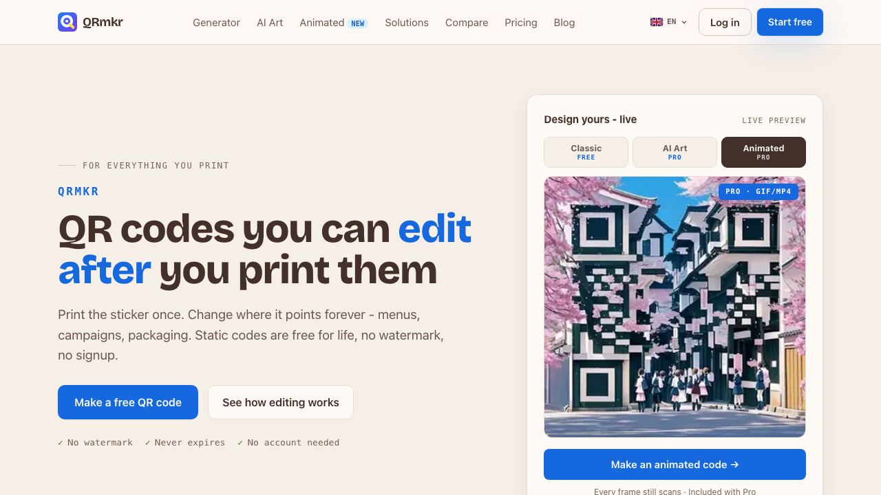 Qrmkr.io website screenshot