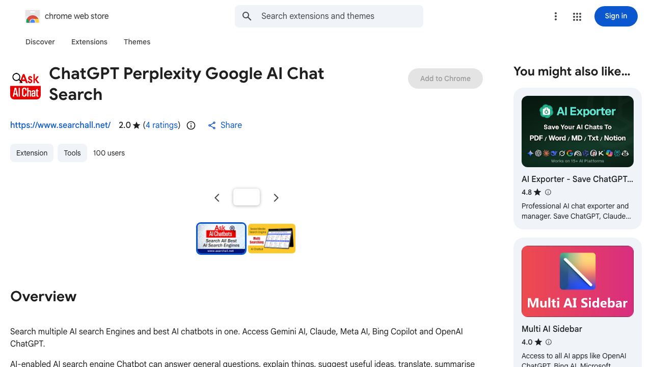 All in one AI Chat Social Media Search Engine website screenshot