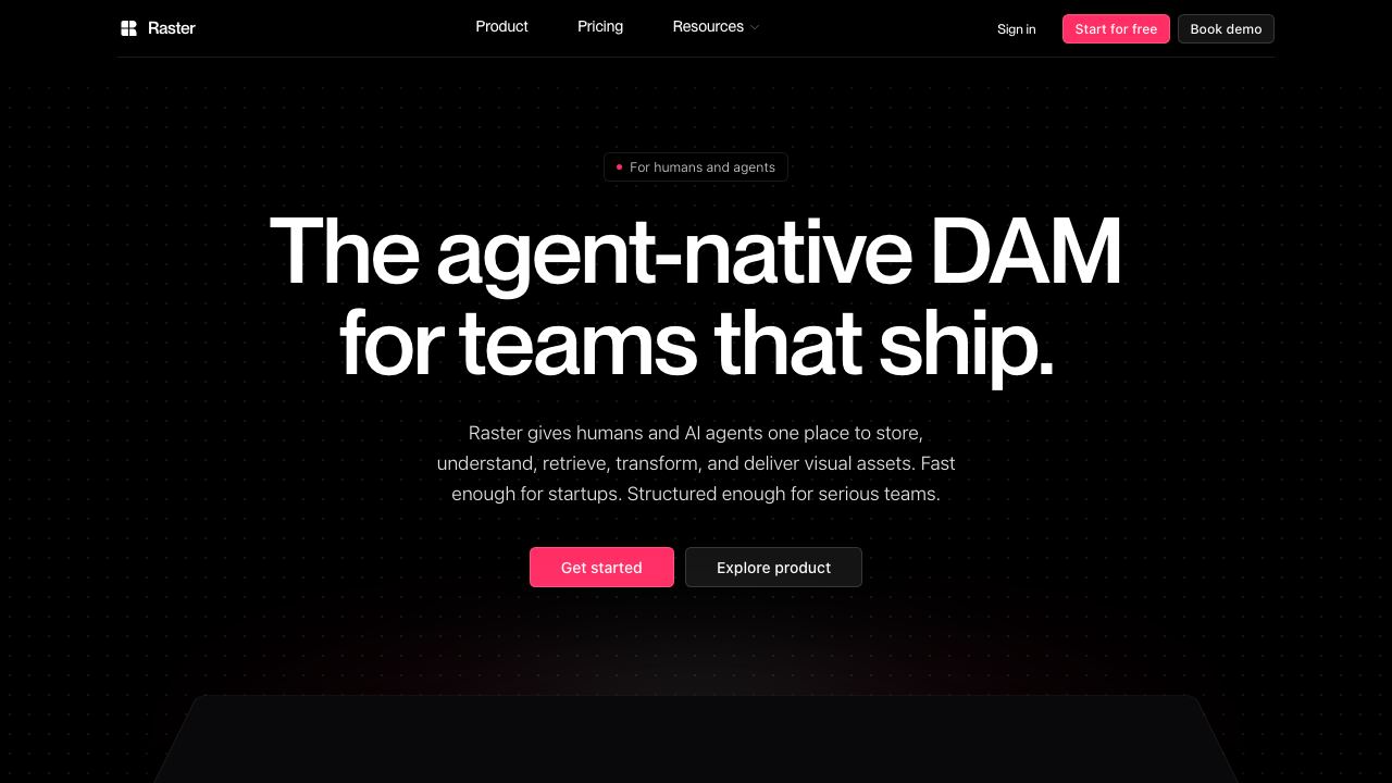 Raster website screenshot