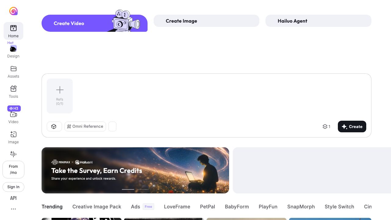 Hailuo AI Video 网站截图